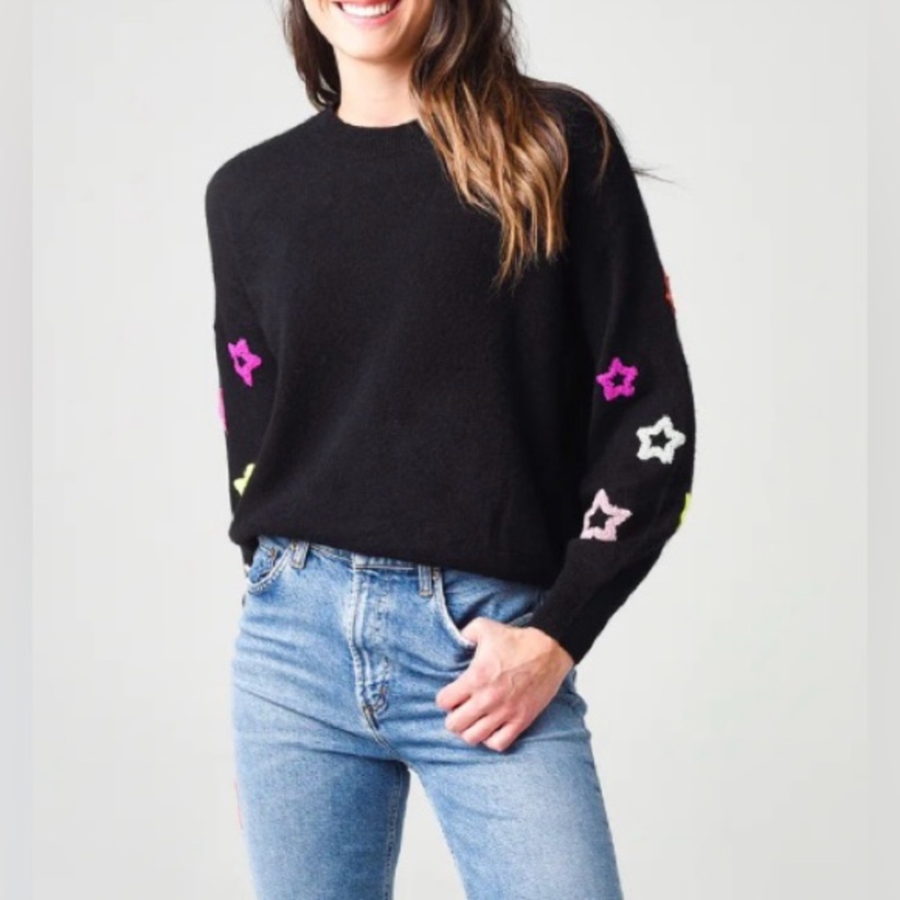 27 Miles Malibu Black Sweater with Vibrant Star Details - Picture 4 of 12